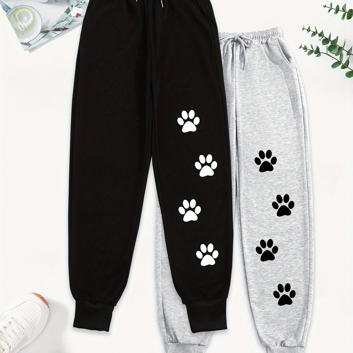 TEMU 2pcs Cartoon Graphic Print Pants, Casual Drawstring Waist Jogger Pants, Women's Clothing