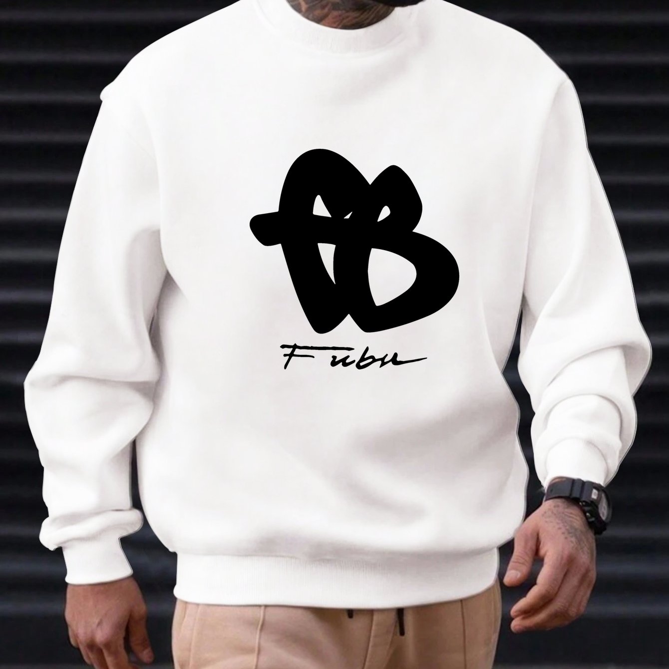 TEMU Men's Logo Print Sweatshirt - Blue With White Logo & Brand Name, Casual Round Neck Pullover, Regular Fit Sweater For Casual Attire, Machine