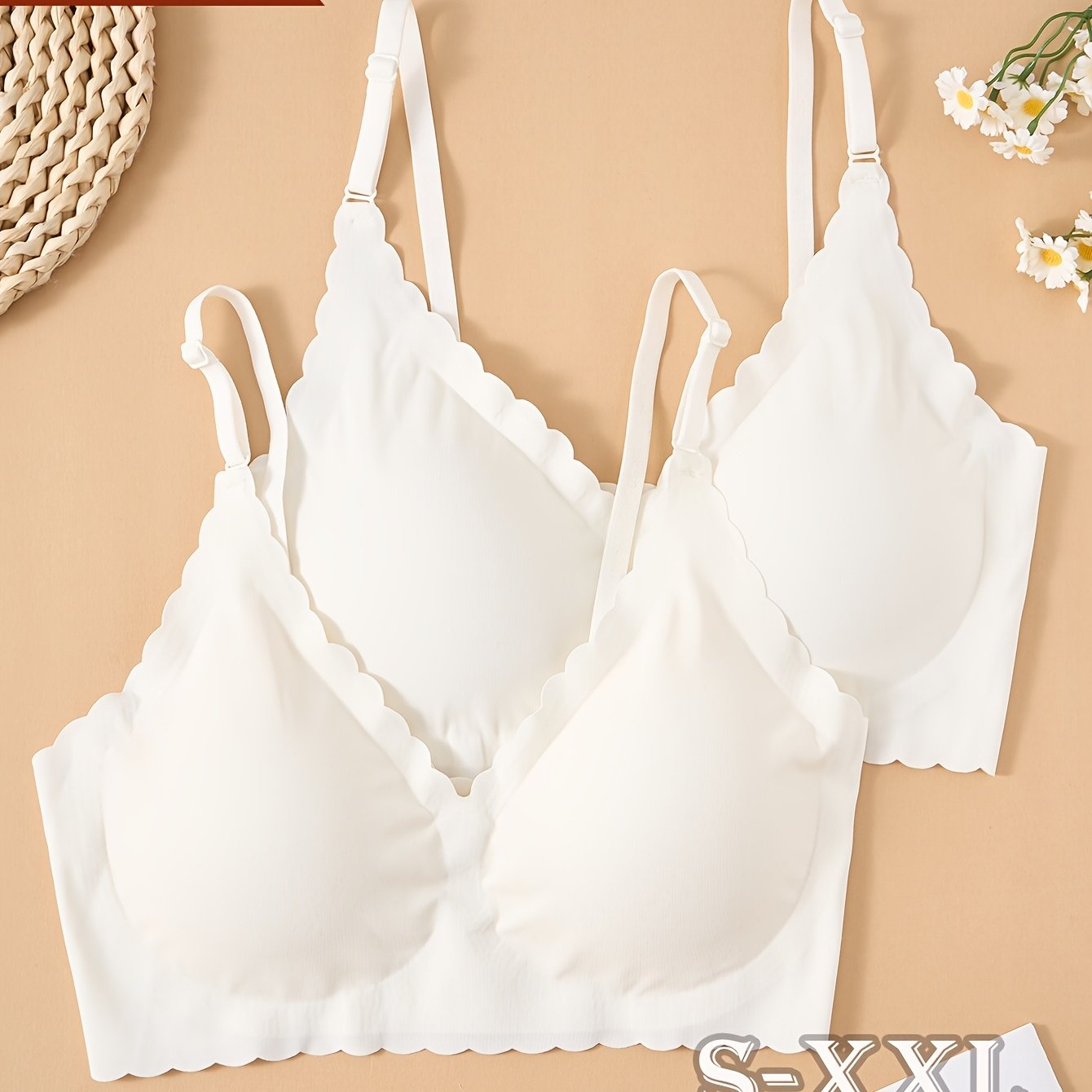 Image of 2-pack Women' Bras - Wirefree, Removable Pads, Medium Support, Fabric, Everyday And T-shirt Bra, Smoothing, Elegant Ladies Underwear