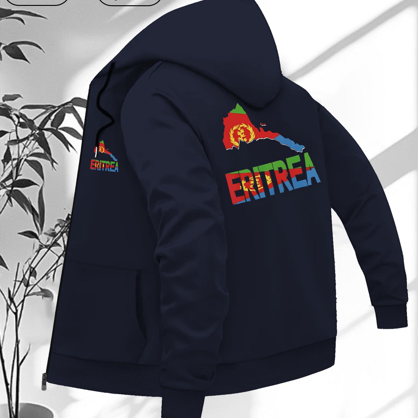 TEMU Men's Casual Zip-up Hooded Jacket With Eritrea Print - Made Of, Machine Washable, Features Casual Pockets, And Has A Smooth Texture