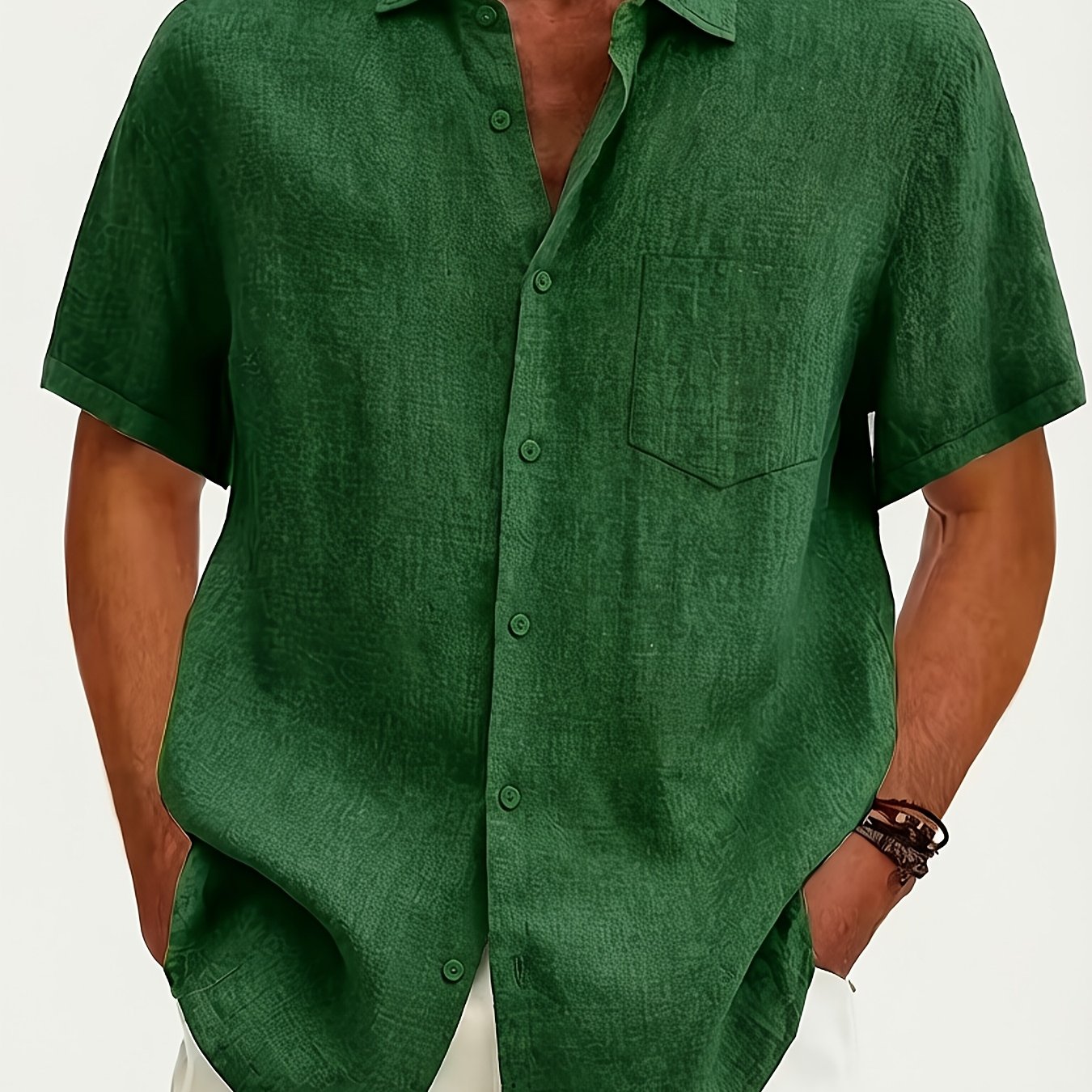TEMU New Summer Men's Casual Short Sleeve Shirt With Lapel, Solid Color Button-up, Suitable For Beach Vacation Sports Outdoor, Machine Washable