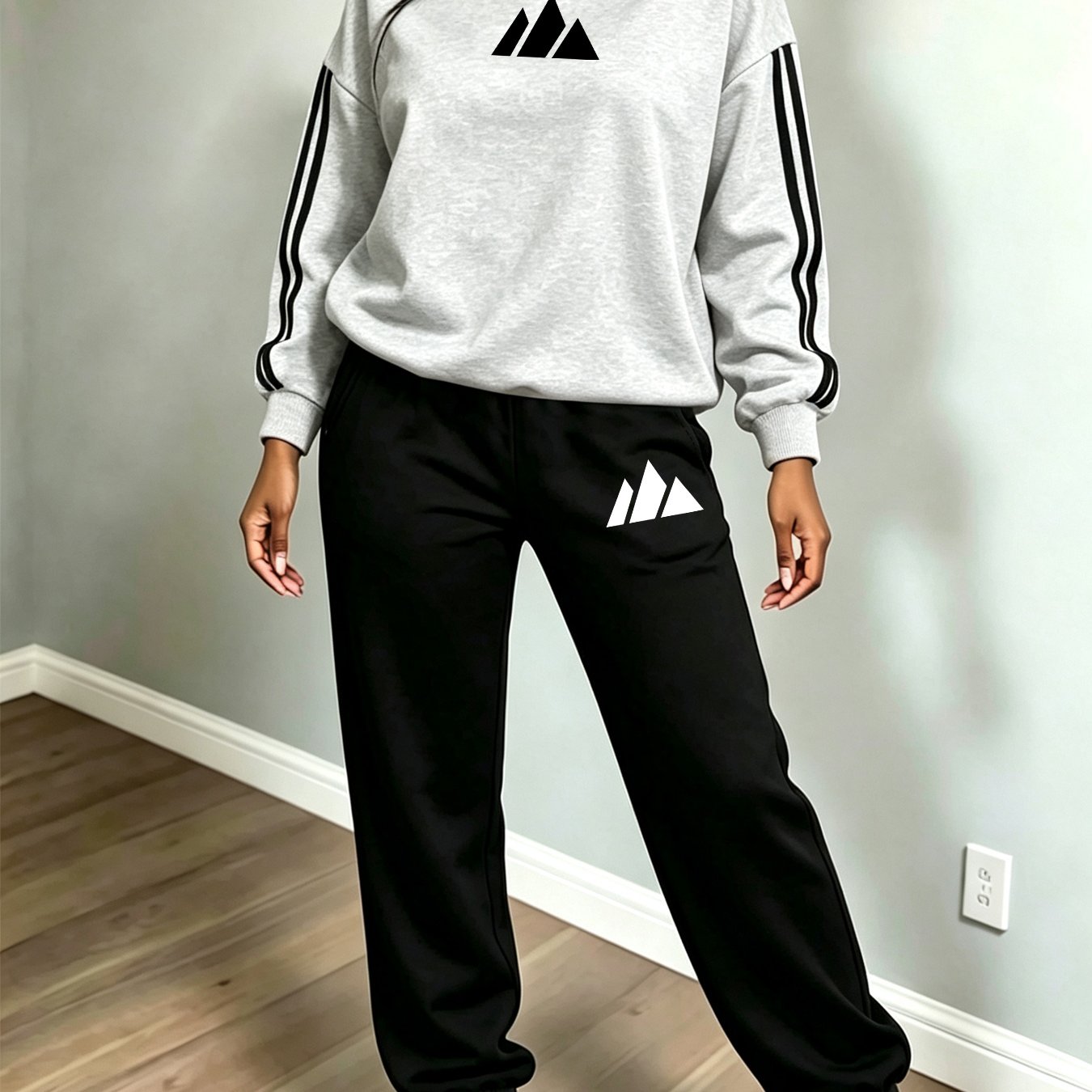 TEMU Women's Fashion Set For Autumn And Winter - Round-neck Sweatshirt And Pants (pattern Print Design)