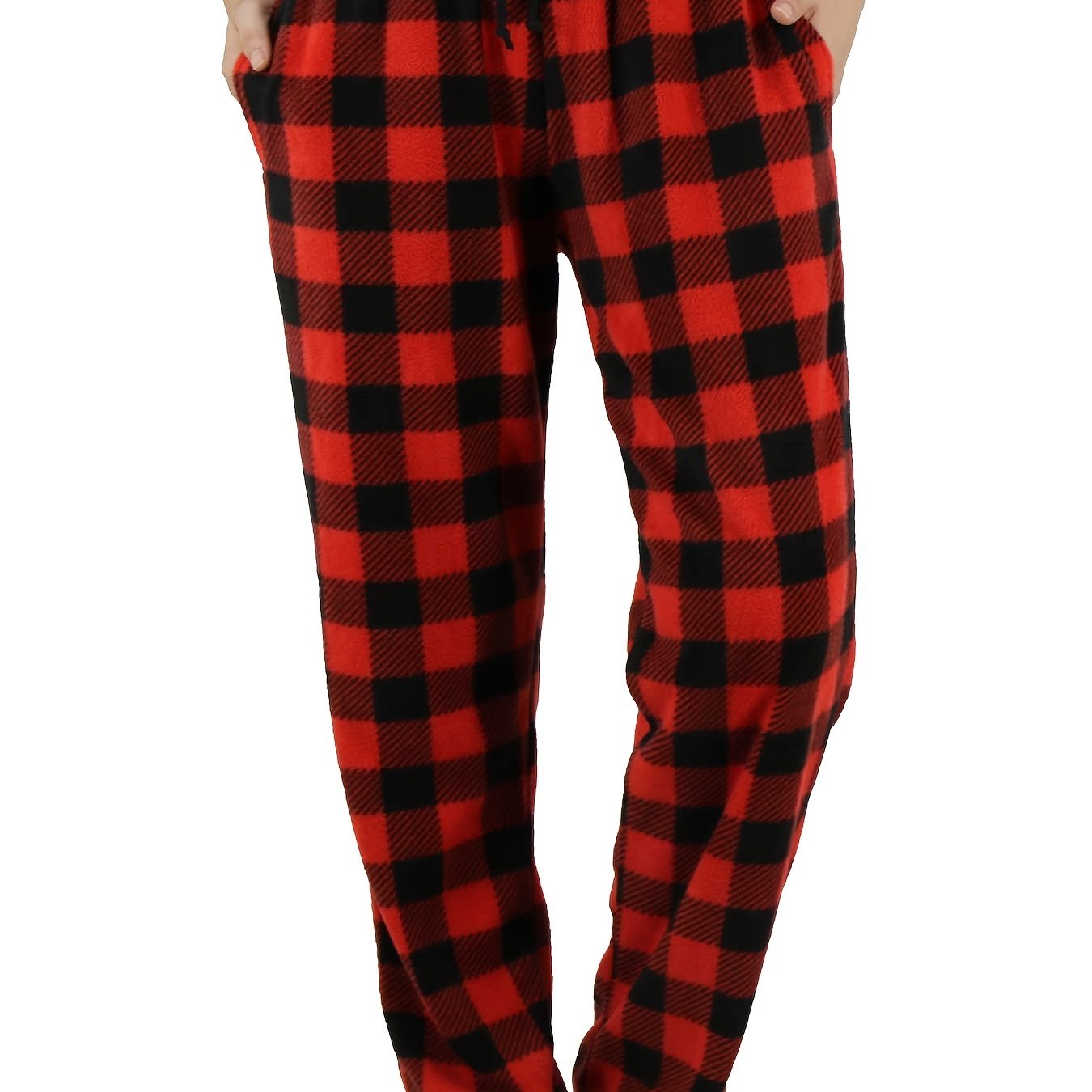 Image of Women Pajama Pants With Pockets Fuzzy Pack Long Pj Bottoms Soft Drawstring Lounge Sleepwear Christmas