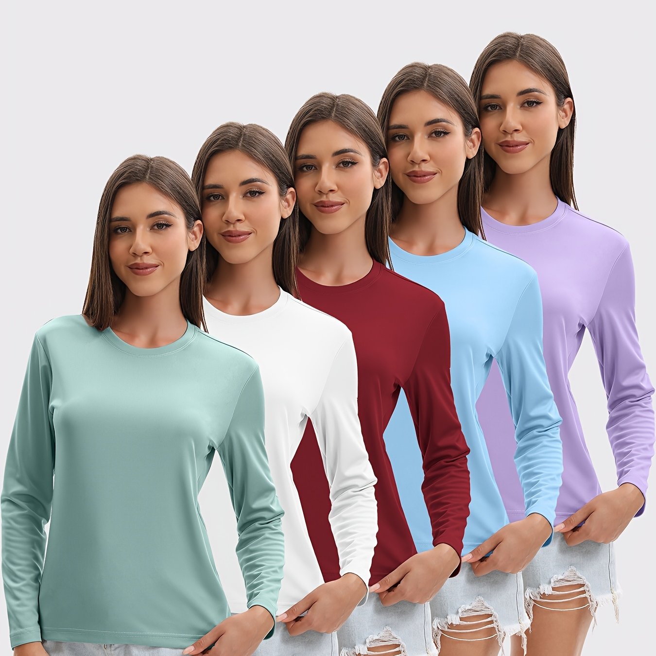 TEMU 5pcs Women's Quick-drying And Breathable Long-sleeved T-shirt Set, Basic Base Layer For Training, Moisture-wicking, Women's S Tops, Suitable For