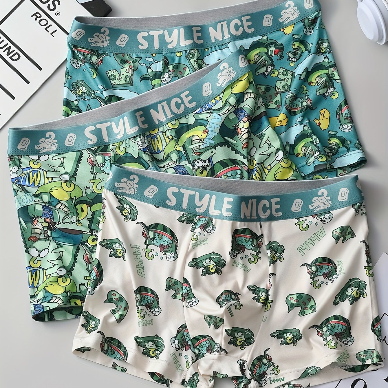 TEMU 3pcs Fashion Briefs - Soft, Breathable, Plant Print, Slight Stretch , Random Print -