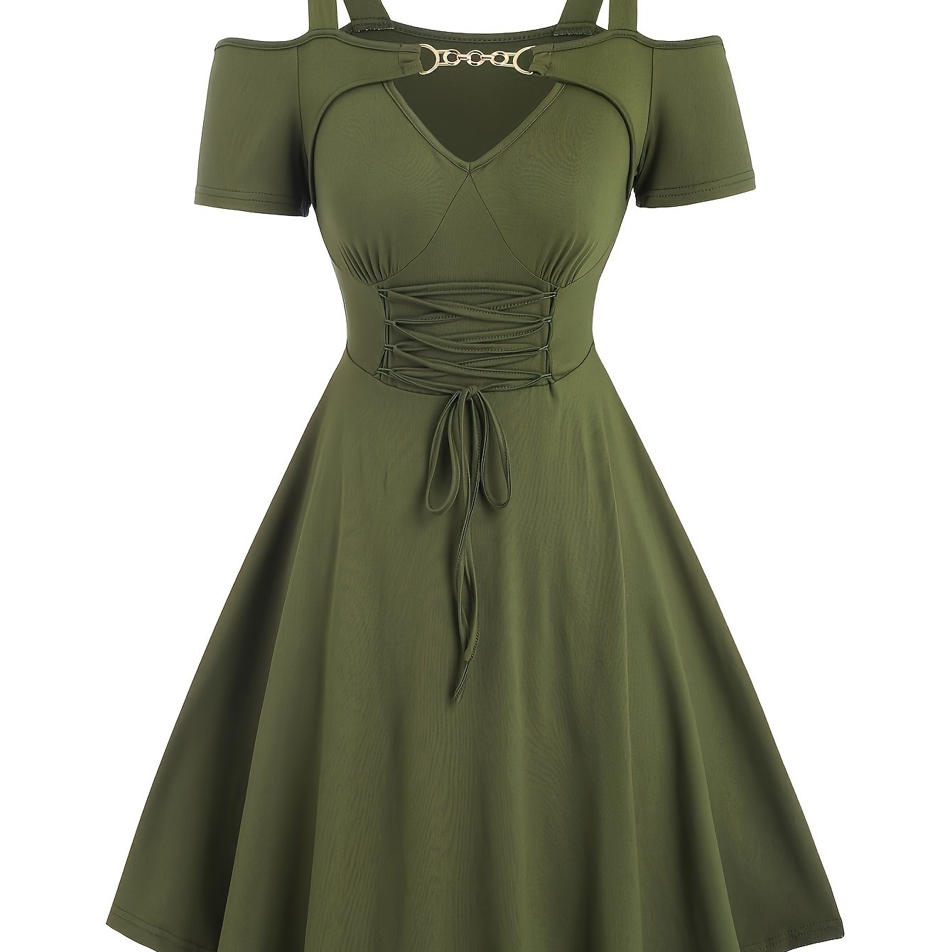 Plus Size - Plus Size - Plus Size Metallic Strappy Short Sleeve Dress