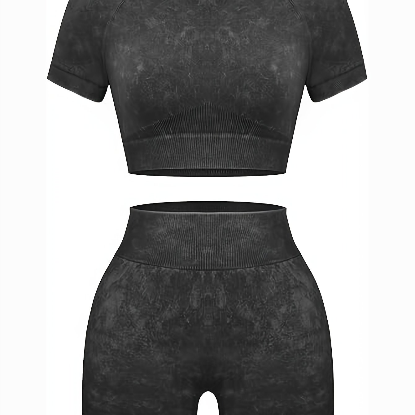 Women's Workout Sets 2pcs - Seamless Acid Wash Yoga Outfits Leggings Shorts And Crop Top Matching Gym Activewear Athletic Clothing Set