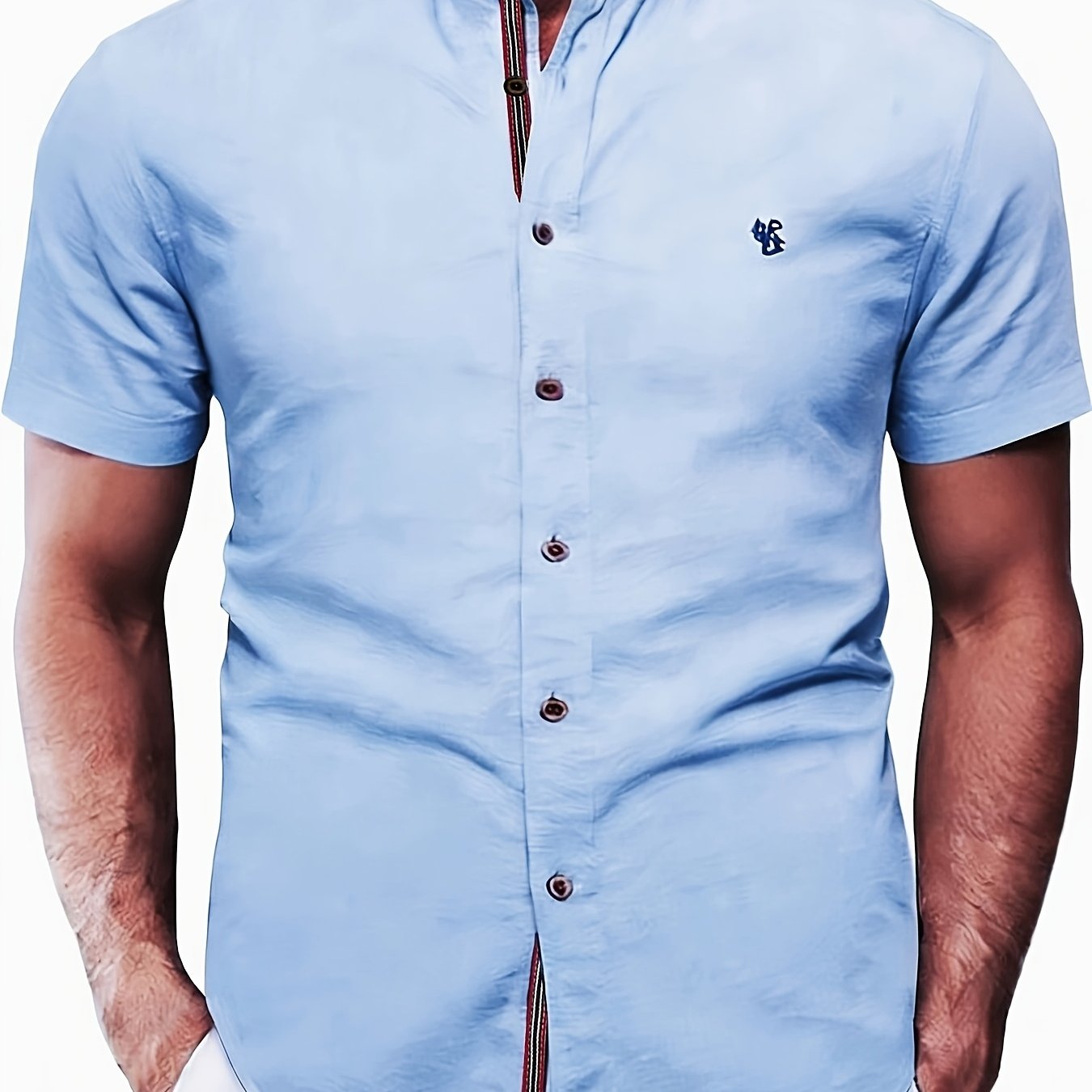 Men's Collar Short Sleeve Shirt, High-quality Solid Color Business Casual Top, Suitable For Spring Summer