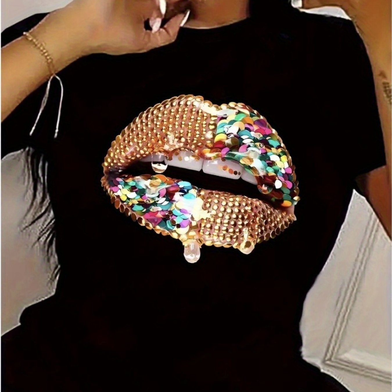 TEMU Fashion Portrait Style Printing, Women's Casual Short Sleeve Top, , Sisters Clothes, Outdoor Travel Necessities, Women's T-shirts, Spring And Summer T-shirts, Local Delivery