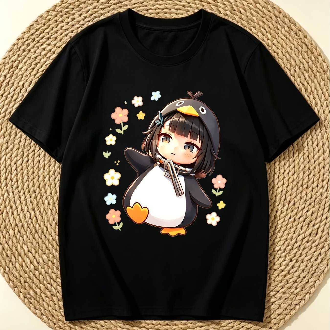 TEMU Men's T-shirt, Comfortable And Breathable, Printed With Popular Cute Cartoon Patterns Using Color Thermal Transfer Technology, Featuring A Gaa