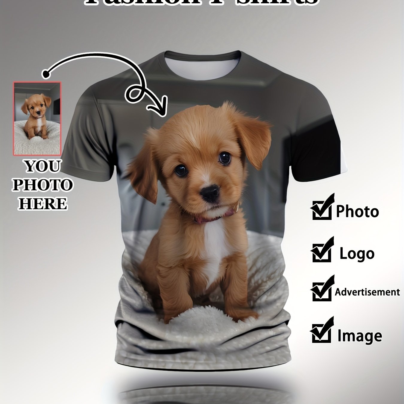 TEMU Custom 3d Printed Men's Crew Neck T-shirt - Soft Breathable Quick-dry Polyester, Personalized Photo/logo Full-body Print, Summer Casual & Party