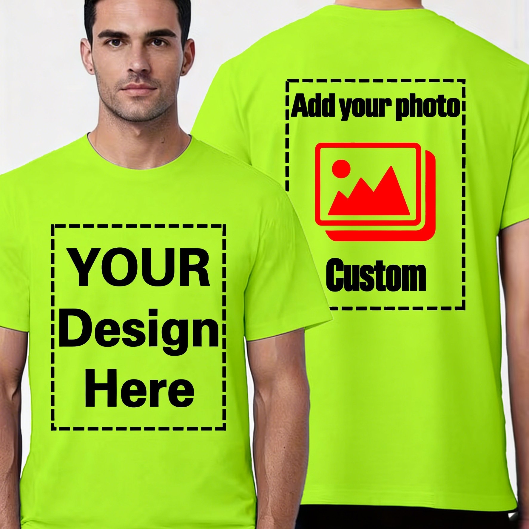 TEMU Custom Short Sleeve T-shirt, Customizable Clothing, Men's Adult Base Layer, Front And Back Printing, Add Your Text Logo Picture, Recommended For