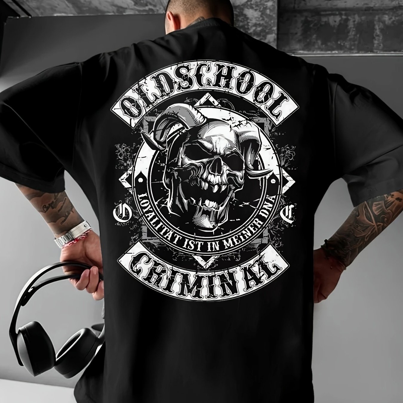 TEMU Men's Gothic Skull T-shirt - Full-body Gothic Print Short Sleeve Crew Neck Top With Skull Design, Breathable Fabric Suitable For Spring Summer