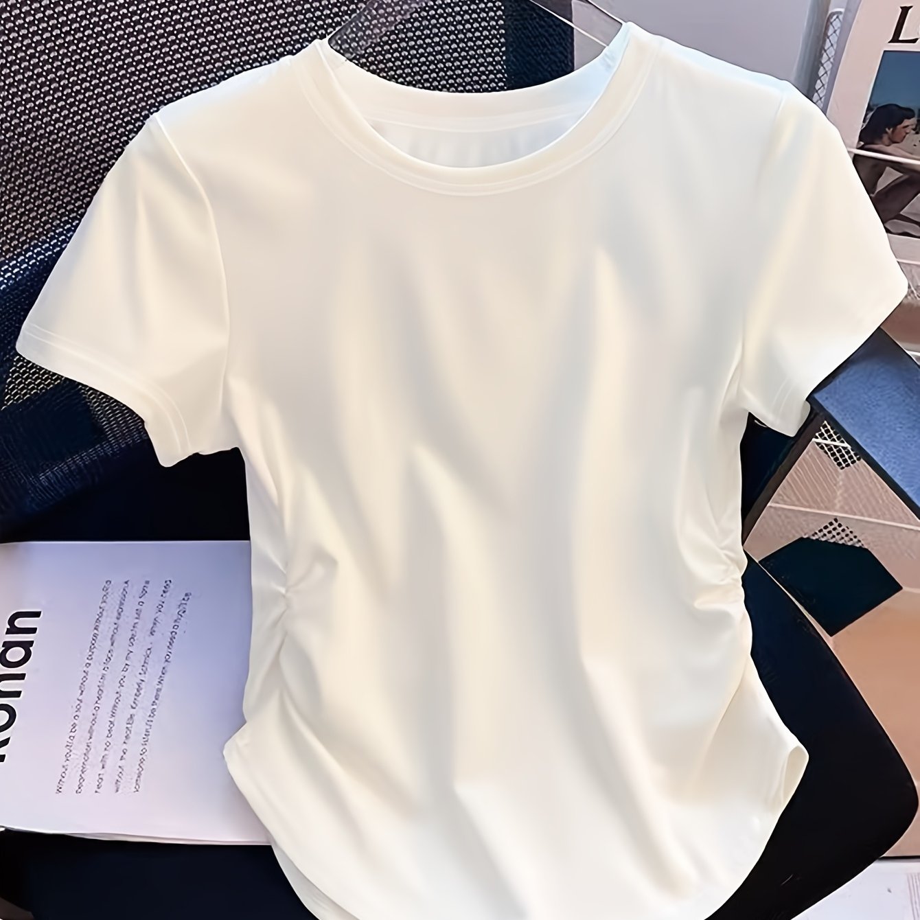 TEMU Trendy New Women's Waist-high Shrinking Top For A Slimmer Figure, Elastic And Perfect For Casual Women's Modern Fashion, Comfortable T-shirt