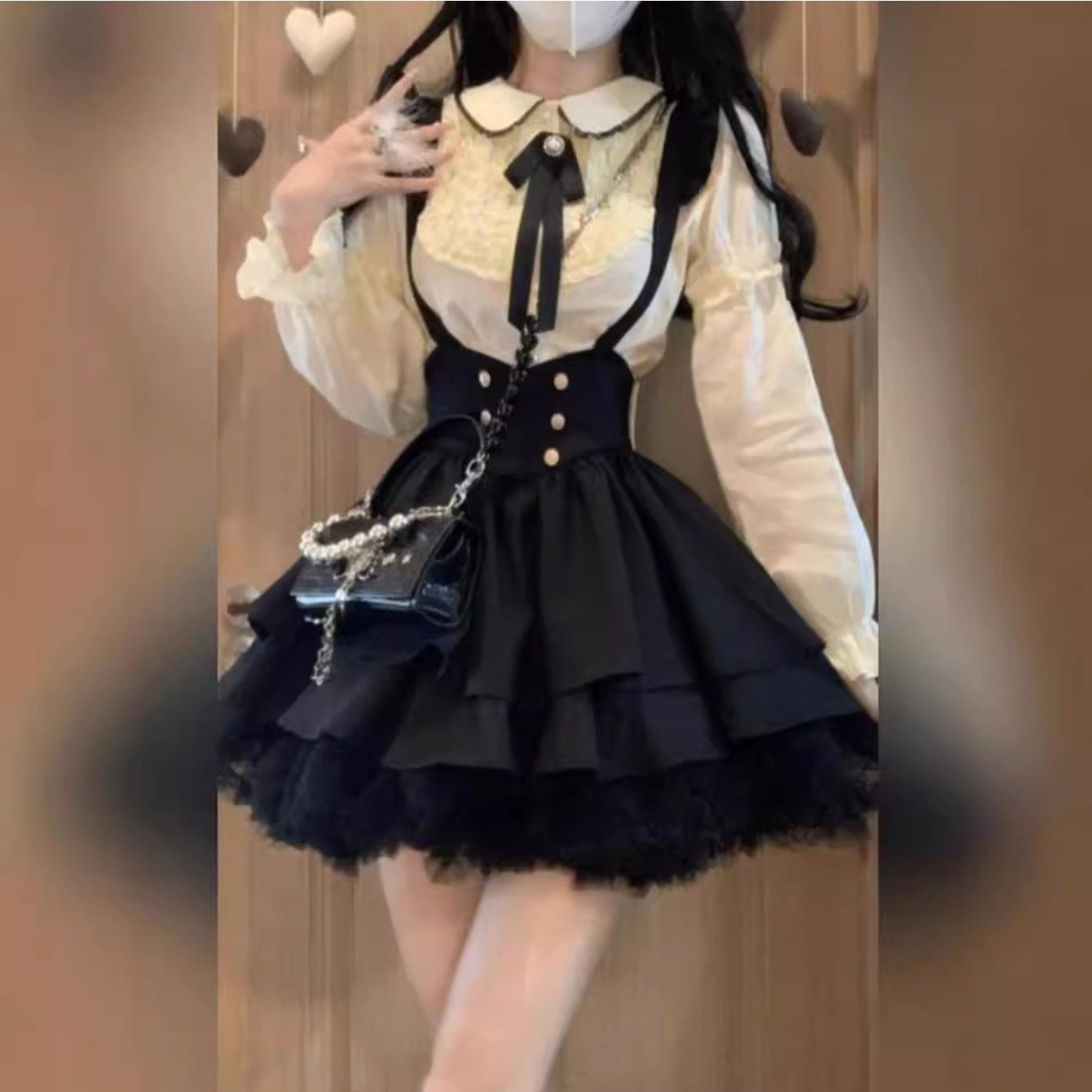 TEMU 【商品名】カレッジスタイル ウエラップ リボン ストラップ スカート レディース 秋 冬 ピュア ディレクション ドールカラー シャツ 上下セット