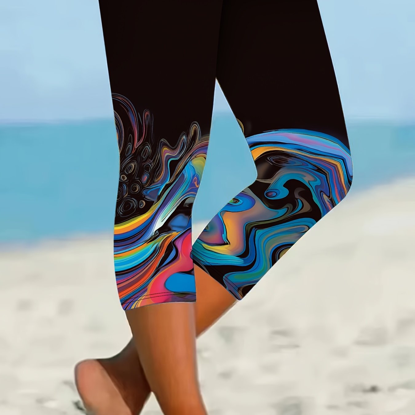 E-shop Tingyu Richtungsabhängige Entwicklung Urlaubsstil Western Mode Trendiger Druck Stretch Leggings Caprihose