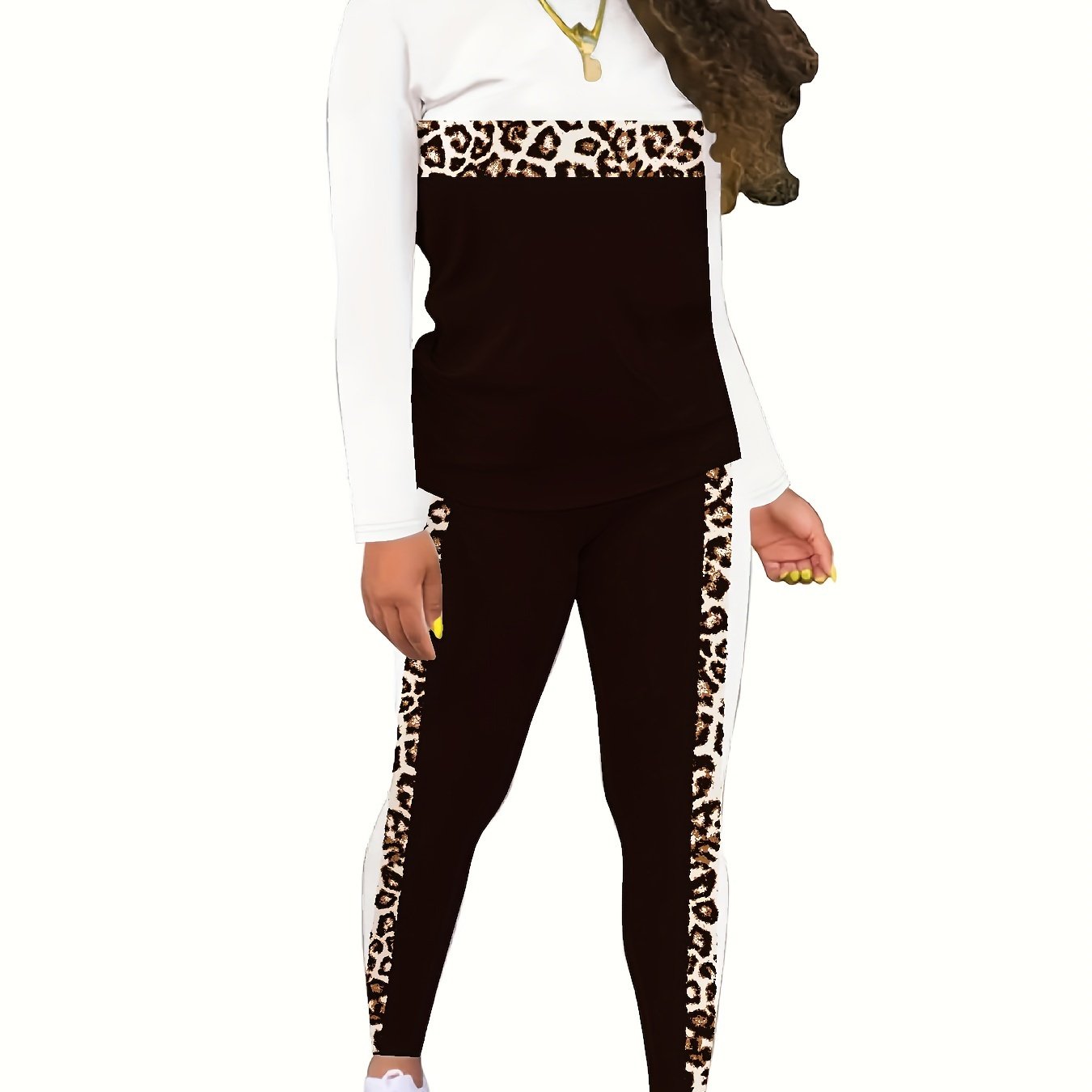 Leopard Print Spring And Autumn New Women's Casual Two-piece Set
