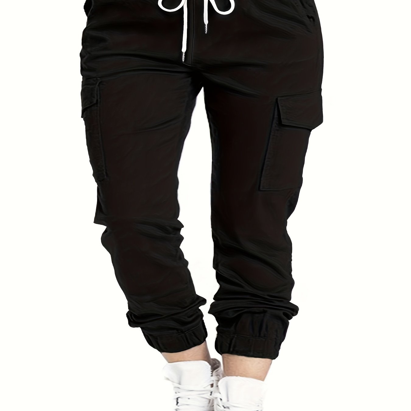 Plus Size, Women's Plus Size Cargo Pants With Elastic Waist & Multiple Pockets - Workwear Trousers With Shrinking Cuff, - Casual Pants Suitable For Casual Attire, Travel, And Professional Outfits