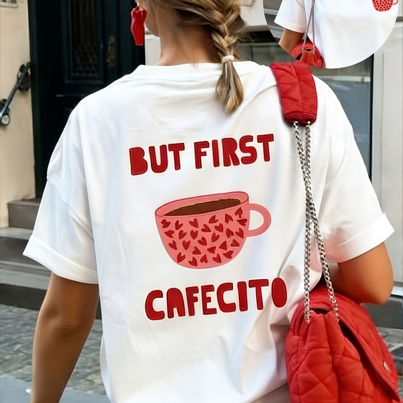 TEMU T-shirt décontracté printemps/été pour femmes avec imprimé de dessin animé, col rond et manches courtes, imprimé de lettres