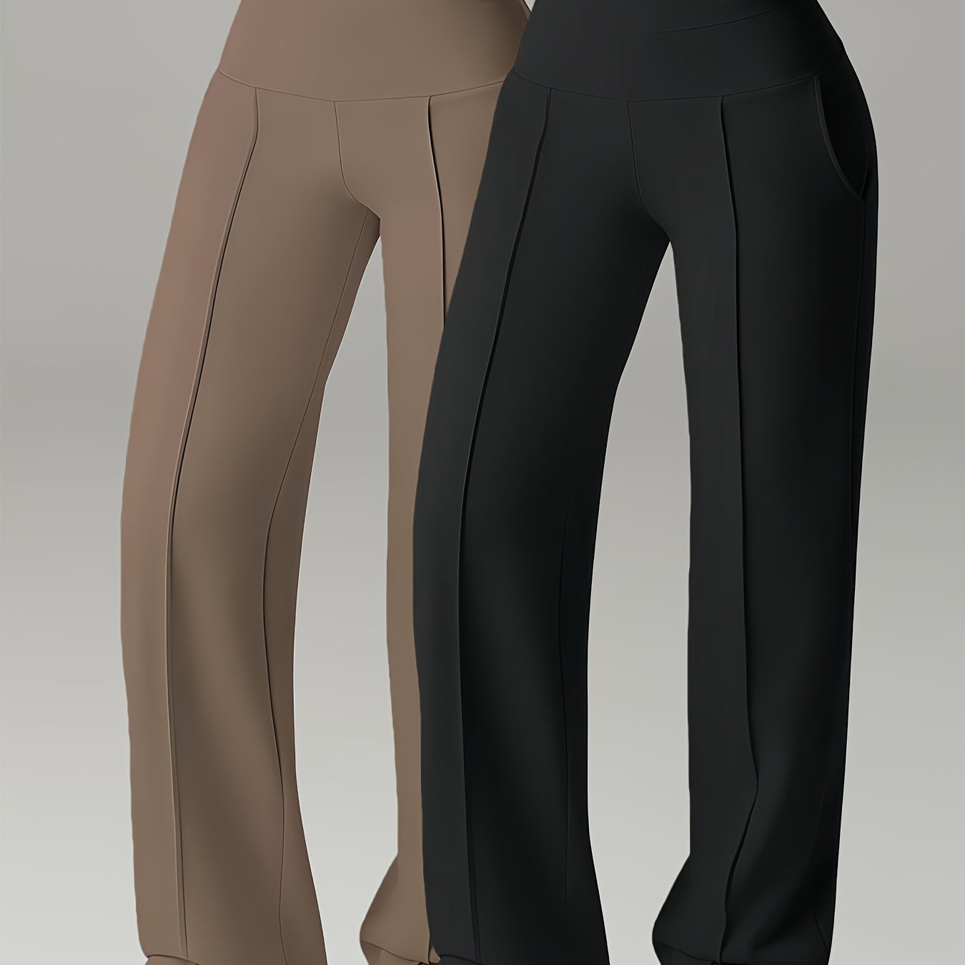 2-pack Women's Flowy Flared Pants, Straight-leg Wide-leg Trousers, Casual Quick-dry Yoga Pants With Pockets, Stretchy High-waist Athletic Leggings