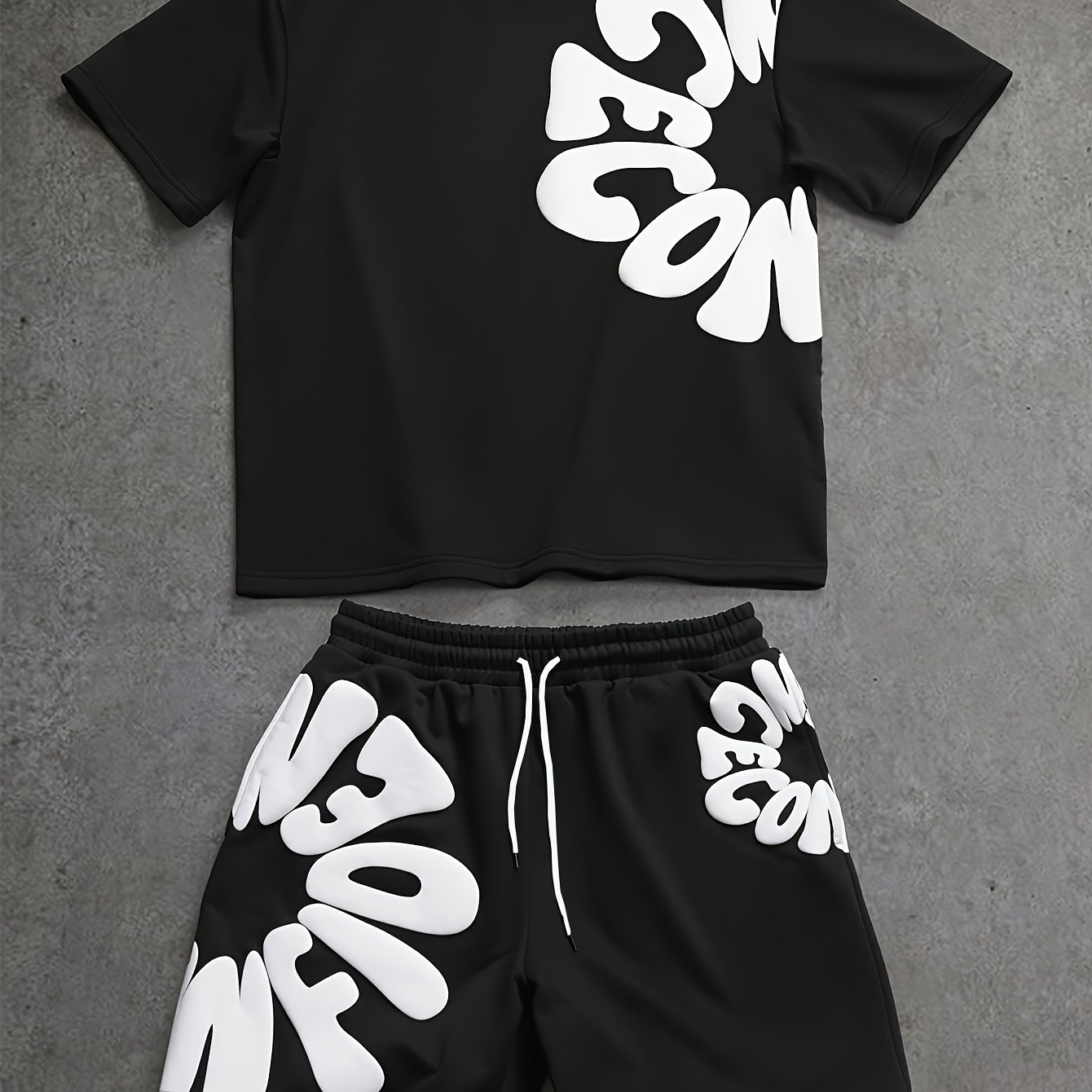 TEMU Men's Summer Trendy Oversized Letter Print Short Sleeve T-shirt And Shorts 2pcs Set, Street Hip-hop Style Casual Sportswear