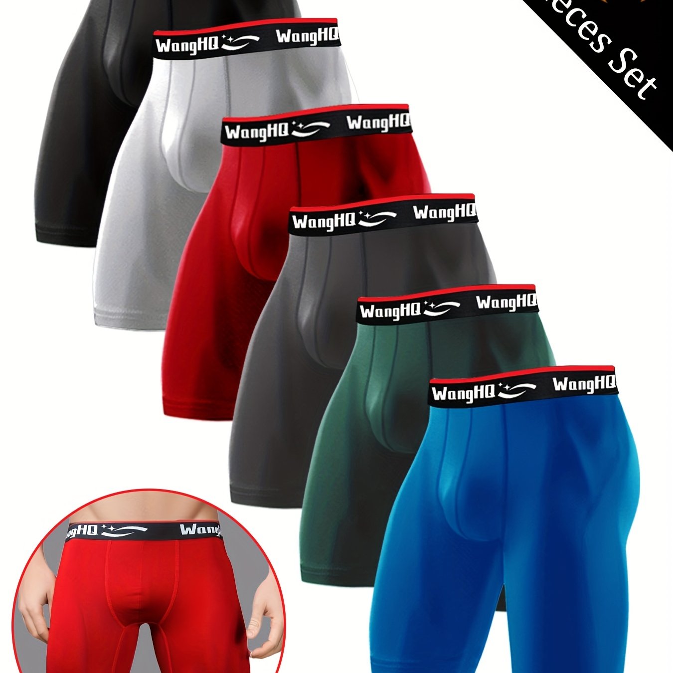 TEMU Conjunto de 6 bóxers largos para hombre, colores variados, tela elástica 4D, transpirables y suaves, pantalones cortos deportivos para todas ,