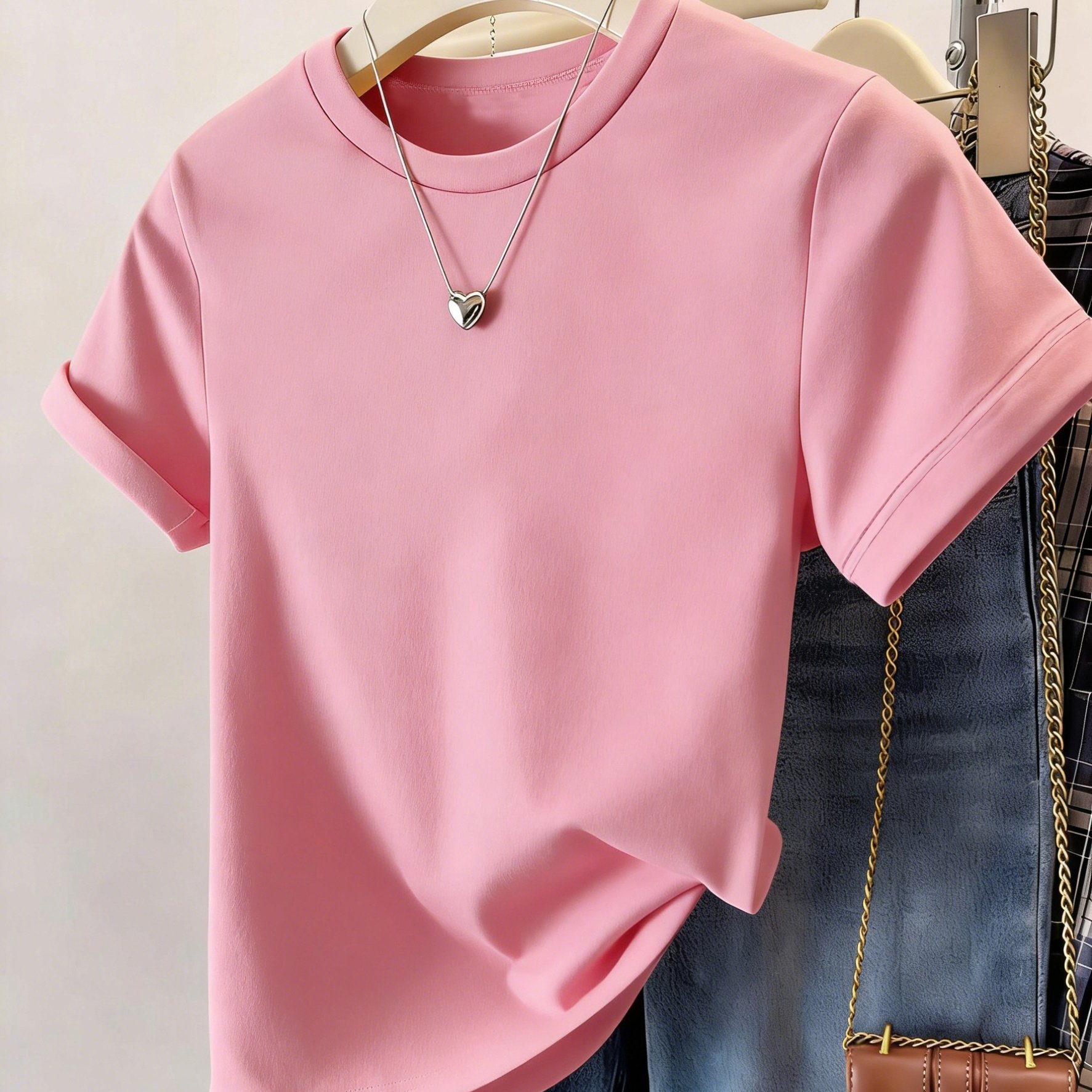E-shop Damen 2026 Neues Basic Sommer Slim-Fit Rundhals Kurzarm T-Shirt