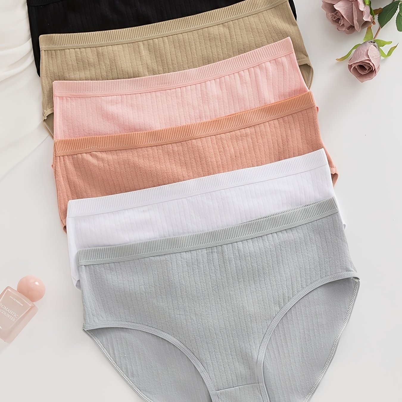 TEMU Set Of 6, And Comfortable Plus-size Panties Made Of, Featuring A Basic Solid With Elastic For Added . Women's Lingerie And Undergarments