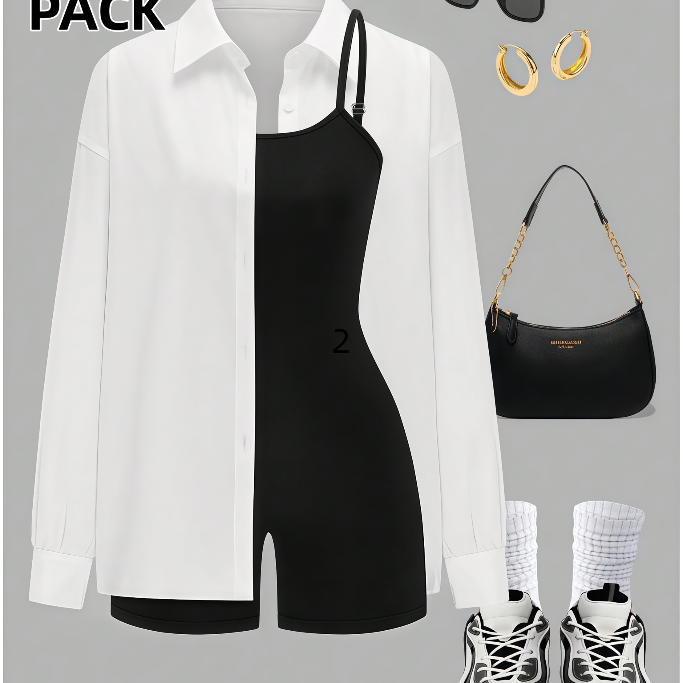 TEMU Spicy 2pcs Outfit, Camisole Jumpsuit And Shirt, Fashionable Influencer, Machine Washable (wilderness)