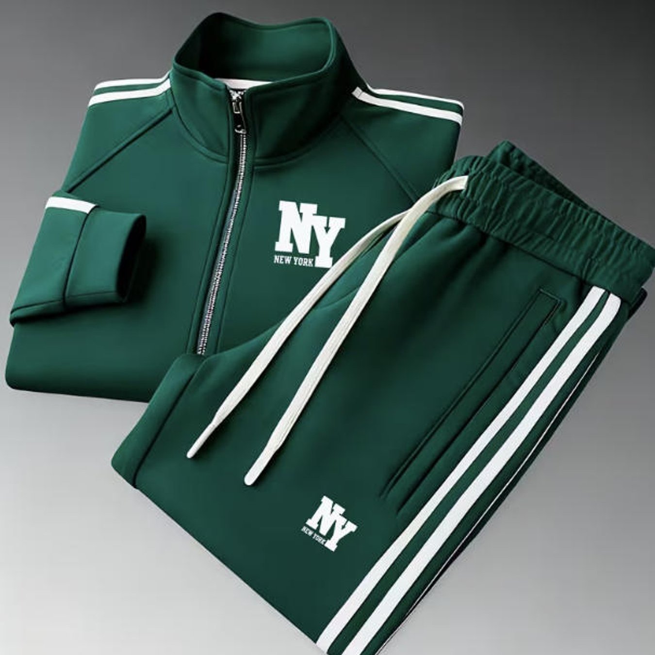Image of Tracksuit Set For Adults Men Style Navy Blue With White Stripe Graphic Sportswear Fall Winter Daily Wear