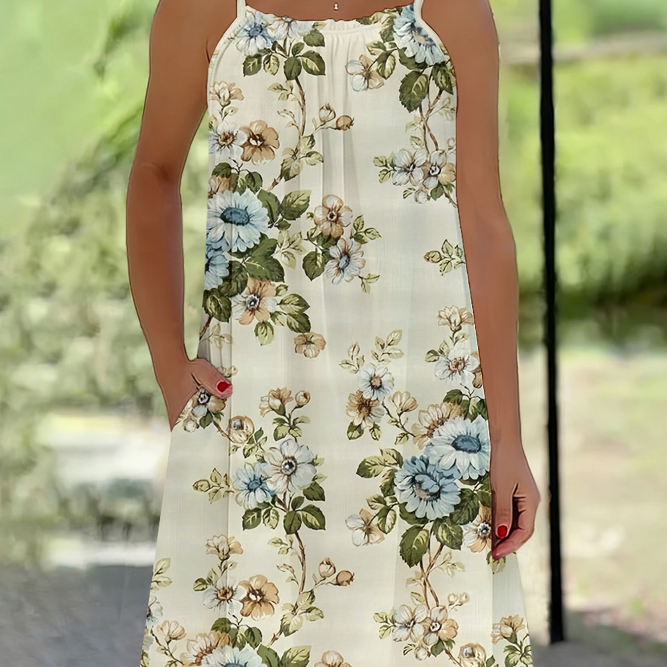 TEMU Plus Size, Plus Size Elegant Loose Cami Dress With Pockets, Women's Sleeveless Casual Sundress