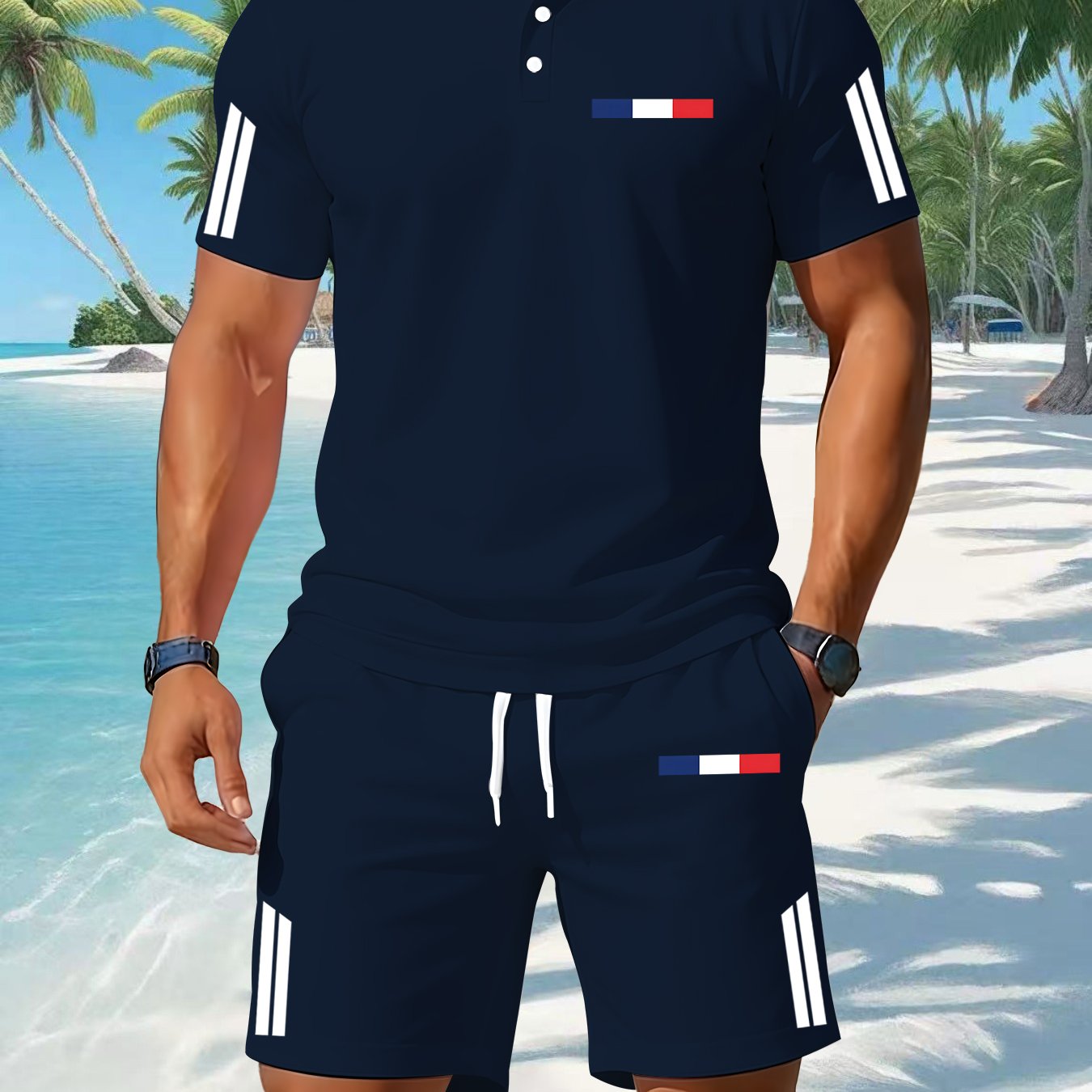 TEMU Men's Spring/summer Solid Color Versatile Short-sleeve Set, Made From Super Comfortable And Breathable Fabric. An For Daily Life, Work, Fitness