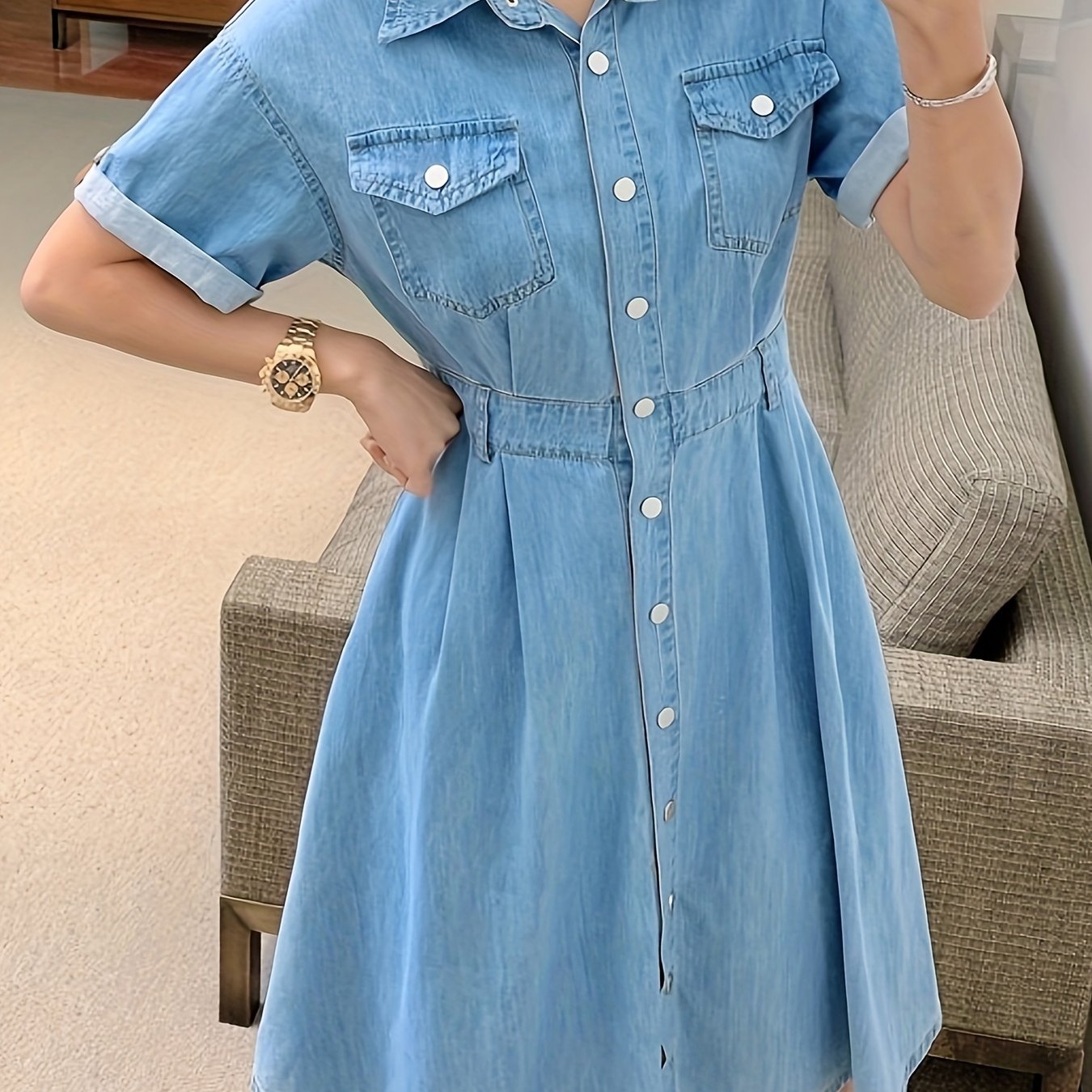 Denim Mini Jeans Top Joint Dress Womens Denim Maxi Dress Retro Button  Pockets Casual Long Jeans