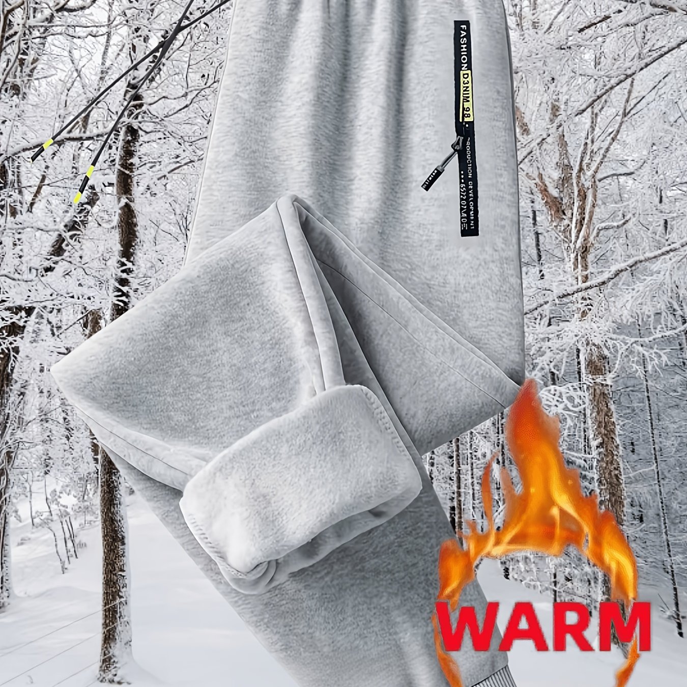 TEMU Men's Thermal Jogger Pants - Winter Sports Long Pants With Zippered Side Pockets, Adjustable Drawstring Waist - Cold Weather Fitness, Daily Wear