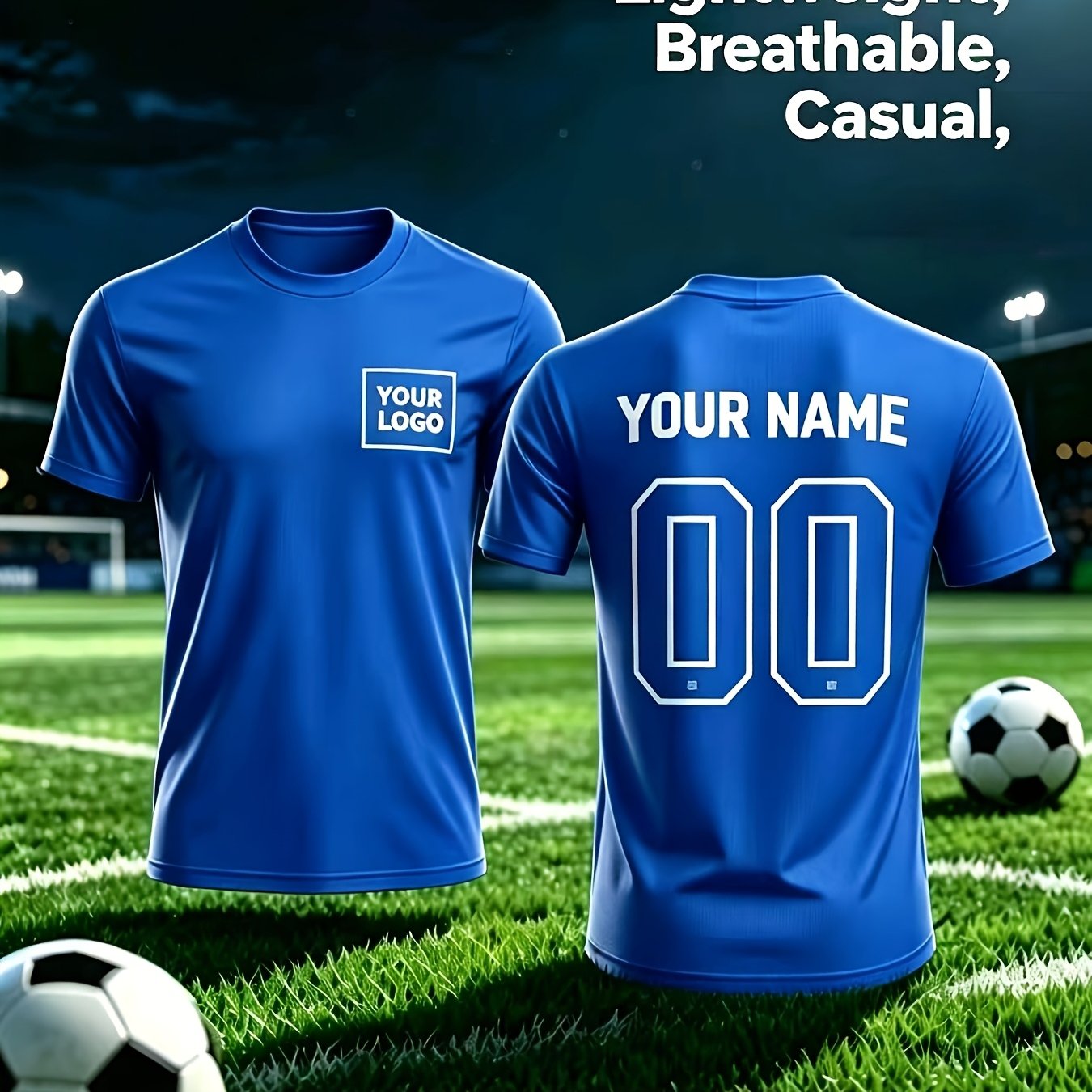 TEMU Customizable Men's T-shirt - Personalized Name And Number, Photo Print, Lightweight Breathable Fabric, Suitable For Team Sports, Football