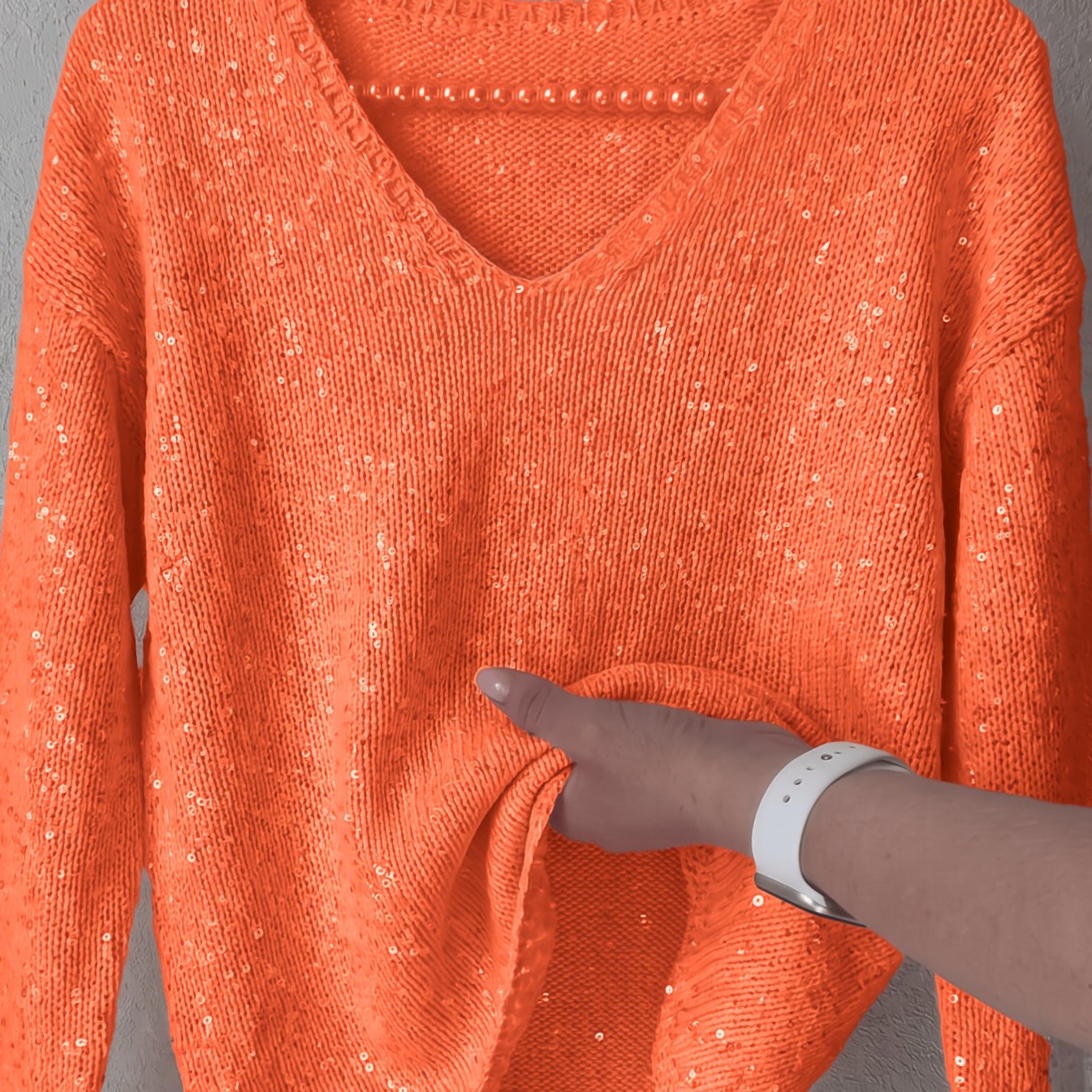 TEMU Plus Size, Plus-size Fine-glitter Sequin V-neck Loose-fit Sweater, Gentle And Versatile Sweater, Soft And Skin-friendly, Conceals And Fits All