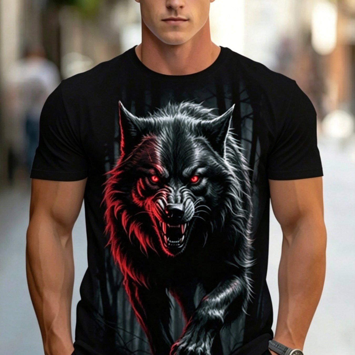 TEMU Men's Casual , Wolf , Suitable For Hiking, Running, Fitness And Casual Wear, Fashionable Street Style, Polyester Fiber