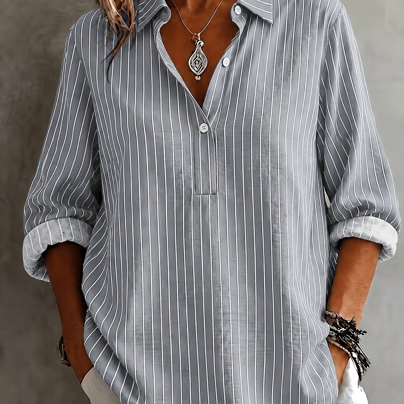 TEMU chemise directionnelle Taxi à demi-cardigan rayée à manches longues, chemise polyvalente pour femme de style tunique