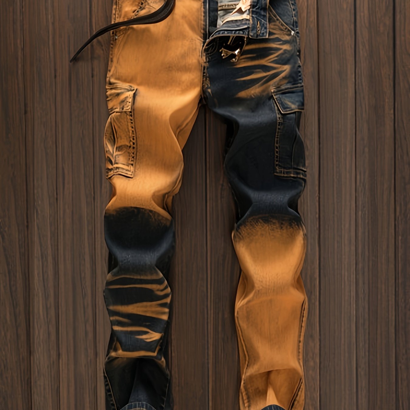 TEMU Men's Straight Cut Ripped Jeans, Fashionable Camouflage Printed Jeans, Street Fashion