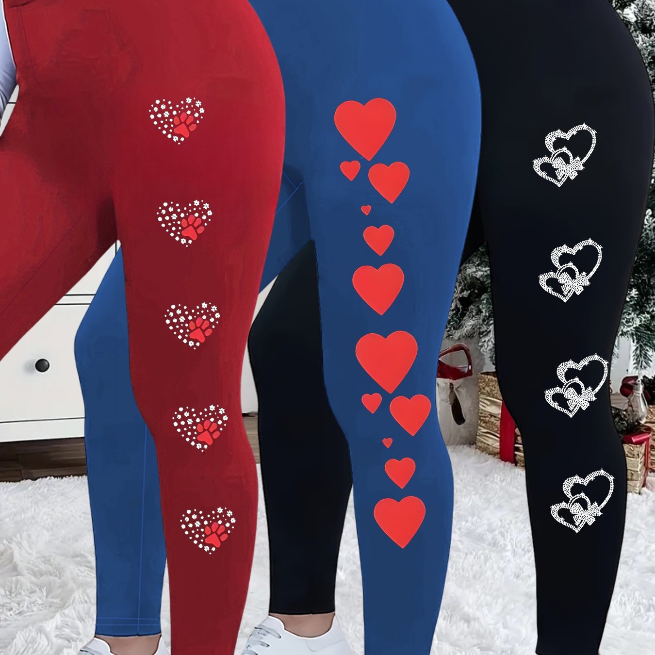 TEMU Plus Size - Plus Size - Christmas Extended 3pcs Plus Size Long Pants, Women's Plus Size Printed Elastic Waist Long Trousers Leggings