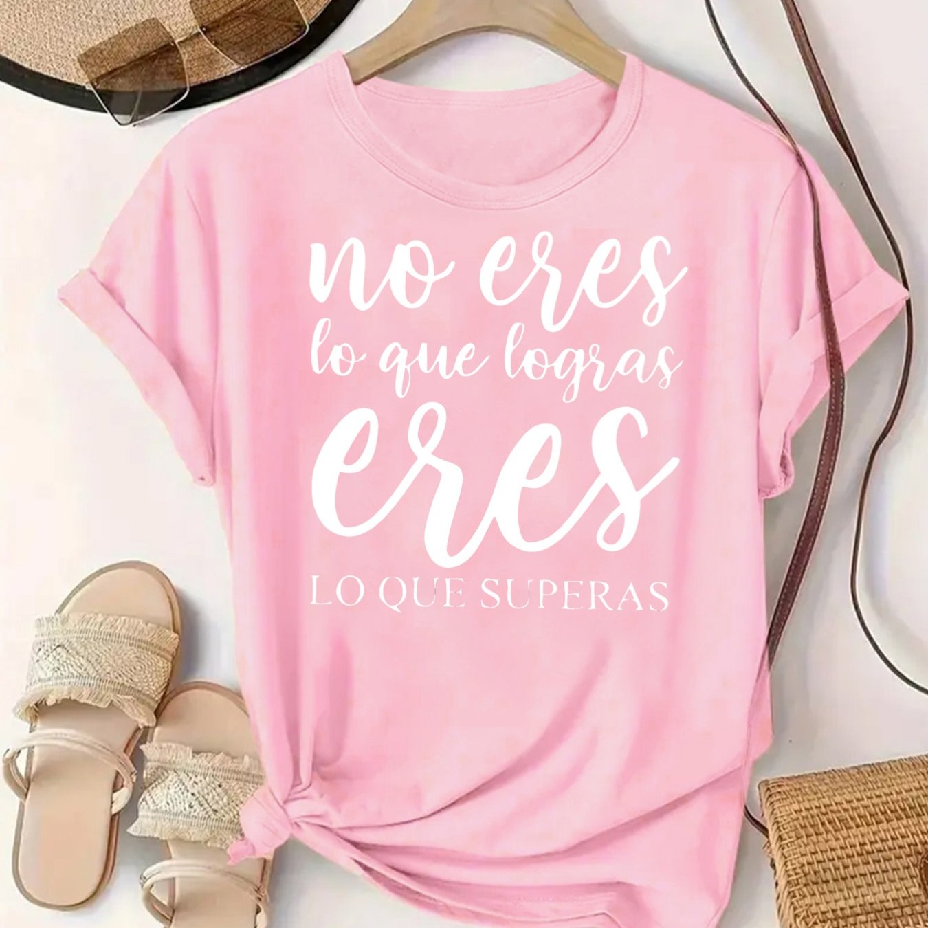 TEMU Camiseta para mujer con estampado motivacional en español - Top casual con en español, blusa de cuello y manga corta, ropa para aprender español