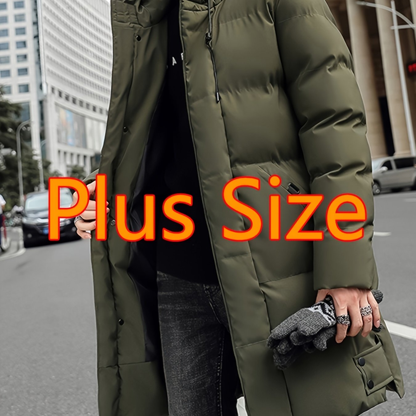 TEMU Men's Plus Size Extended Length Winter Outerwear Long Jacket, Thickened Snow Parka Coat, Plus Size