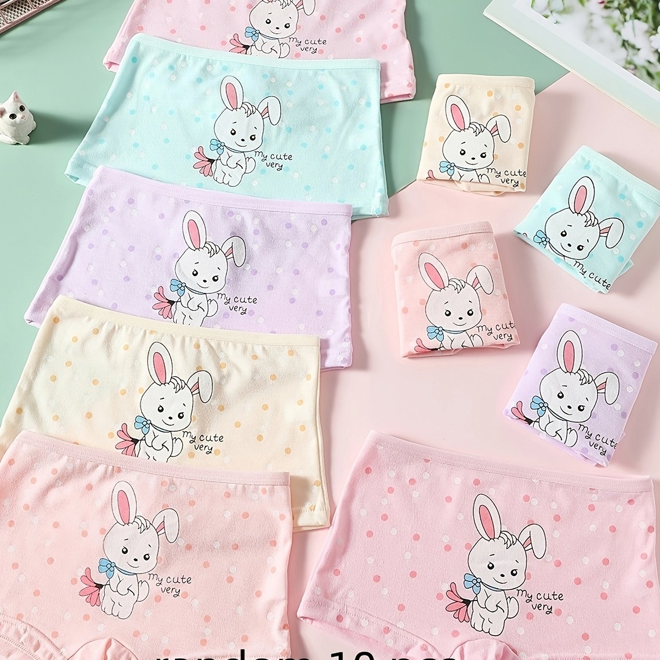 Image of 10pcs Girls' Boxer Briefs, Cute Cartoon Animals Pattern Elastic Waist Shorts, Breathable Comfy Underwear