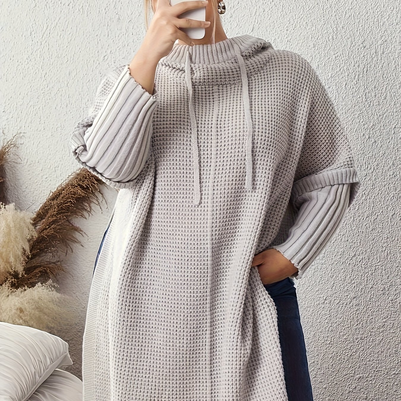 TEMU Plus Size - Yutong Size High Neck Side Slit Pullover Sweater