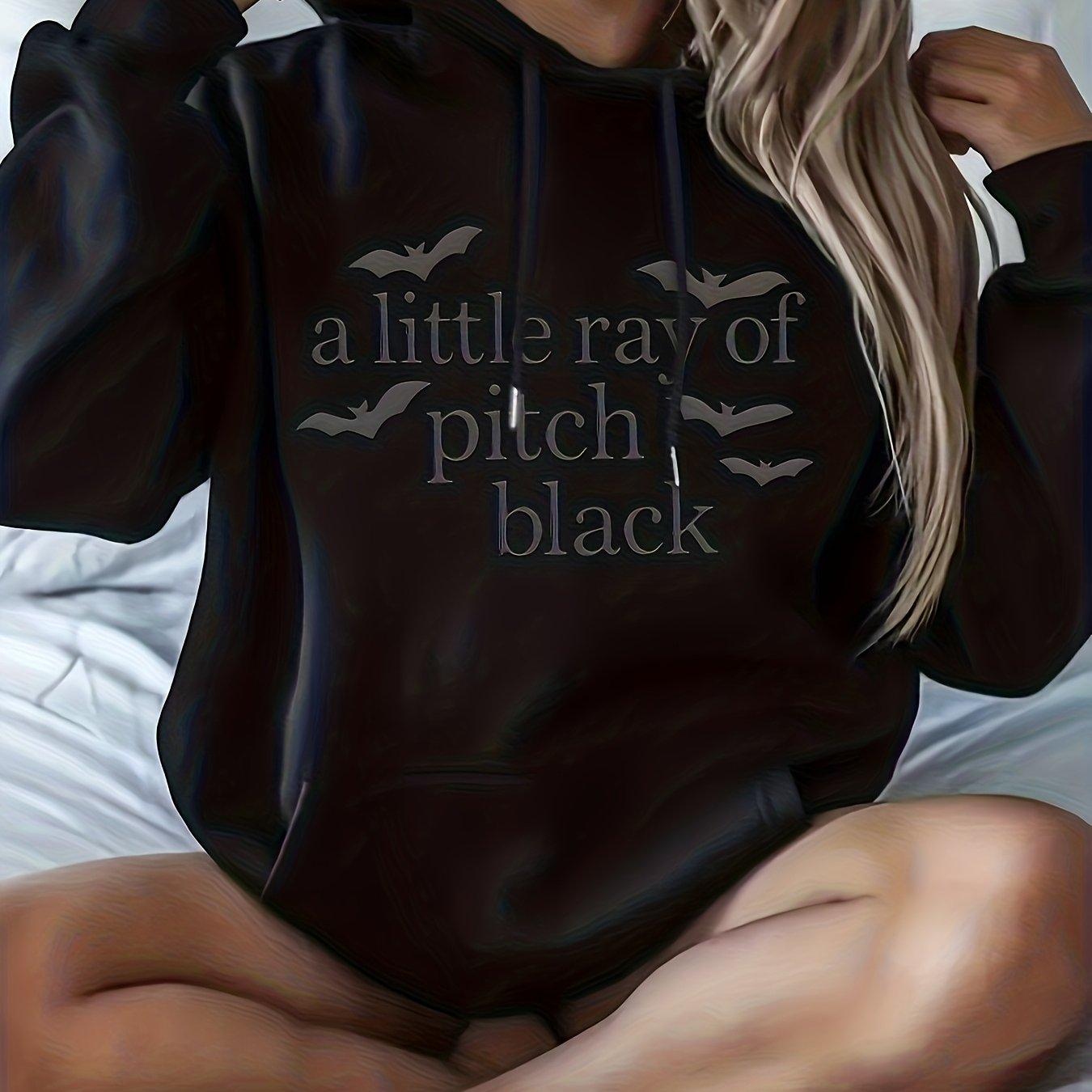 TEMU 2026 Plus Size Fashionable Casual Hooded Sweat For Men And Women Plus Size Plus Size Women's Black With Bat Print And A Of Gothic Design This C-