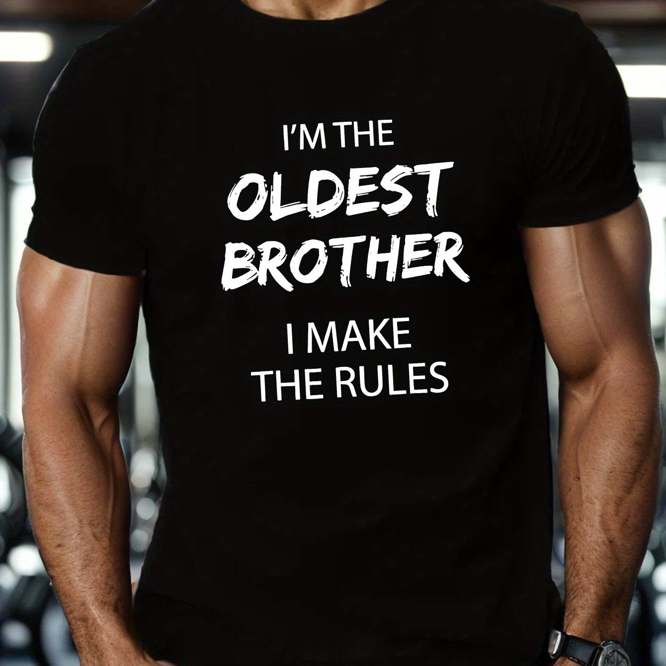 TEMU Oldest Brother" Graphic Tee For Men - Casual Short Sleeve, Polyester, Summer T-shirt With , Machine Washable