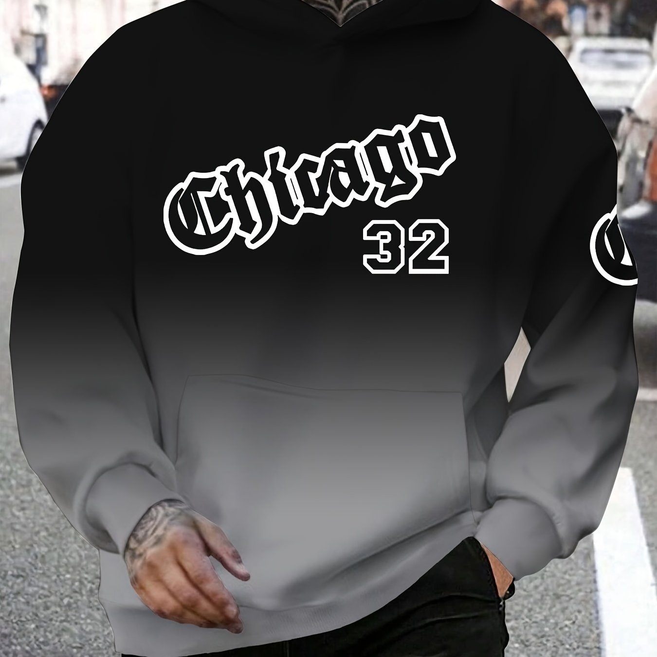 TEMU 32 Print Men's Pullover Crew Neck Hoodie With Kangaroo Pocket Long Sleeve Hooded Sweatshirt Loose Casual Top Autumn And Winter Men's Clothing As