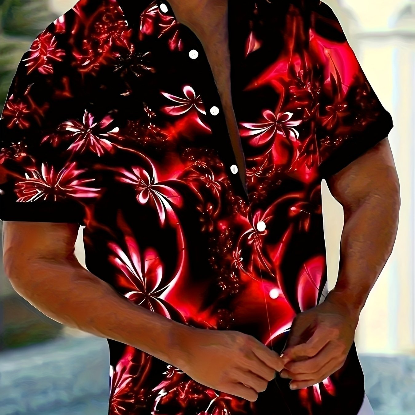 TEMU Men's Casual Summer Shirt - Floral Pattern, Short Sleeve, Lightweight Fabric, Regular Fit, Ideal For Beach And Poolside, Beach Casual Wear |