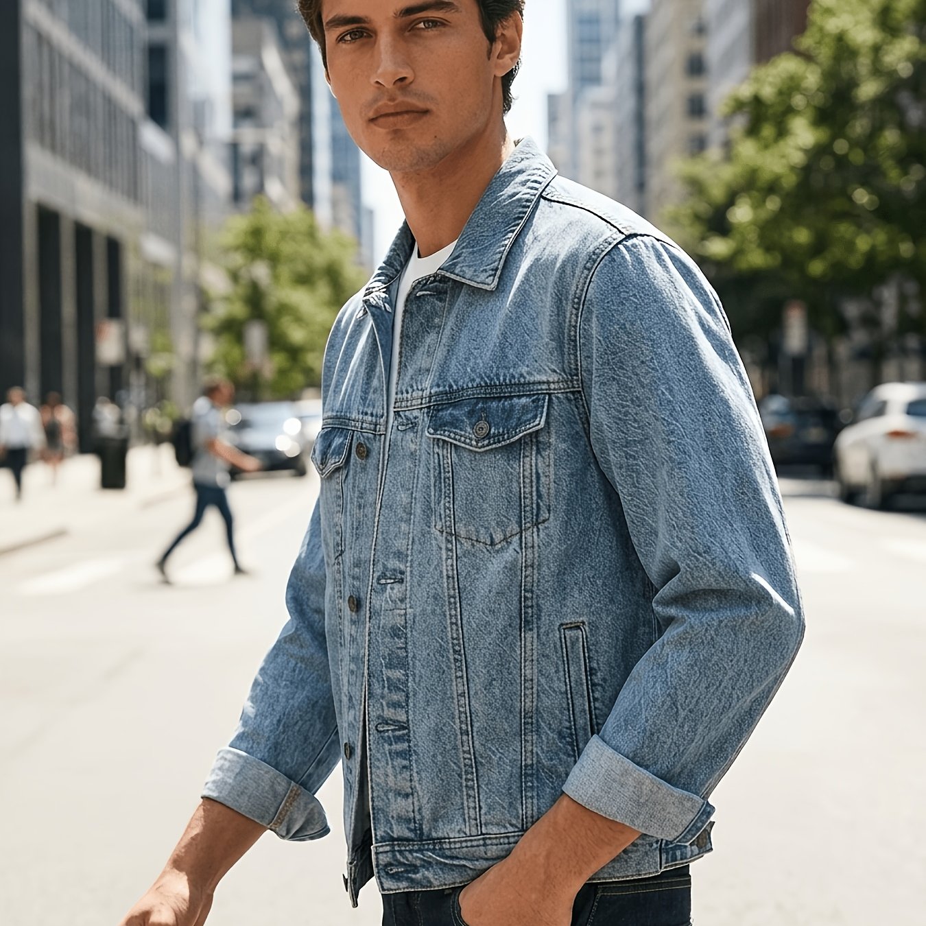 Denim Jacket For Men Fit Trucker Jacket Light Wash Button Casual Jean Jacket Long Sleeve Cotton Outerwear For Spring And Fall Versatile Coat With Chest Pockets