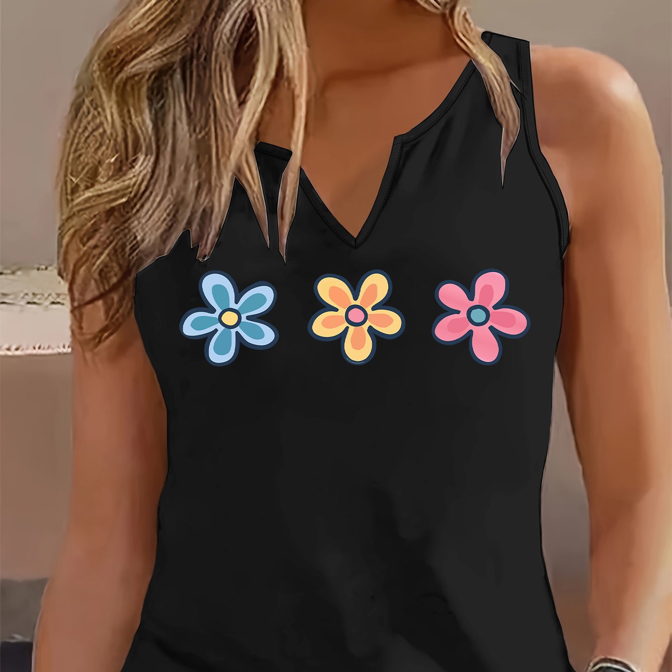 TEMU Graphic Print Tank Top, Sleeveless Casual Top For Summer & Spring, Women's Clothing